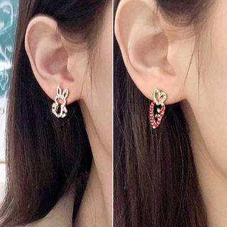 Non-matching Rhinestone Rabbit & Carrot Earring 1 Pair - Bl1056 - Rabbit & Carrot - One Size