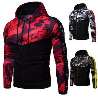 Drawstring Camo Print Panel Hoodie