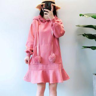 Pompom A-line Hoodie Dress