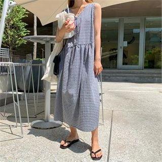 Sleeveless Plaid Maxi Shirtwaist Dress