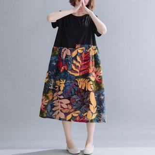 Panel Print Short-sleeve Medium Maxi Dress