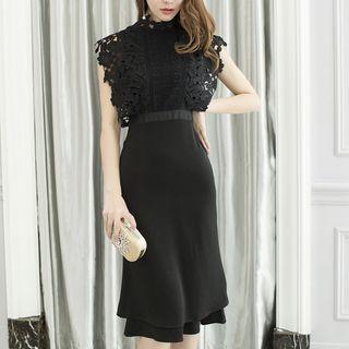Lace Layered Sheath Midi Dress