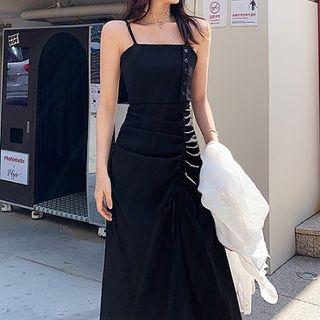Spaghetti-strap Drawstring A-line Midi Dress