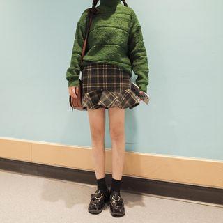 Ruffle-hem Plaid A-line Skirt