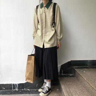Plaid Polo Neck Shirt As Shown In Figure - One Size