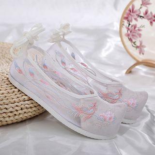 Floral Embroidered Mesh Hanfu Flats
