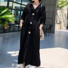 3/4 Sleeve V-neck Midi Dress