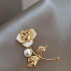 Flower Faux Pearl Alloy Brooch Gold - One Size