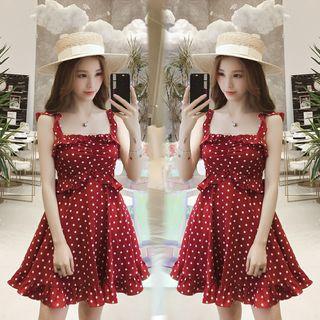 Spaghetti Strap A-line Dotted Dress