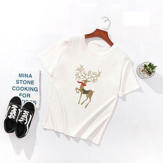 Short-sleeve Reindeer Printed T-shirt