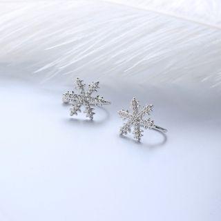 Rhinestone Snowflake Earring 1 Pc - Silver - One Size