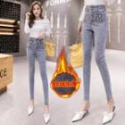 High-waist Faux Pearl Slim Fit Jeans