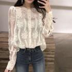 Set: Buttoned Long-sleeve Lace Top + Camisole