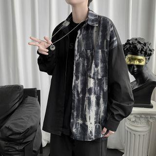 Long Sleeve Tie Dye Panel Oversized Shirt