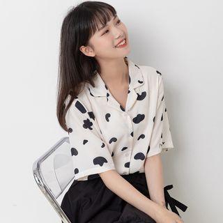 Short-sleeve Chiffon Pattern Print Shirt