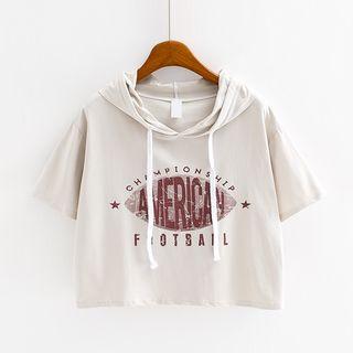 Print Cropped Short-sleeve Hoodie