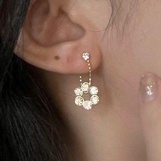 Rhinestone Flower Drop Earring 1 Pair - 1891a# - Silver Stud - Gold - One Size