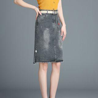 Set: Denim Sheath Skirt + Belt