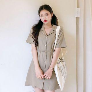 Open-placket Mini Shirtdress With Belt