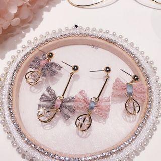 Cz Lace Bow-accent Drop Earrings