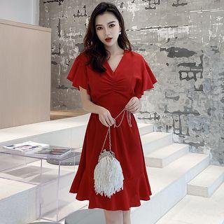 Flutter-sleeve Ruched A-line Dress