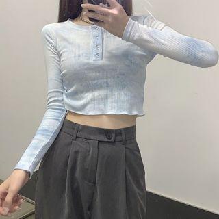 Tie-dye Slim-fit Crop T-shirt Tshirt - Blue - One Size