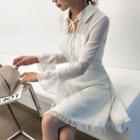 Chiffon-yoke A-line Tweed Dress