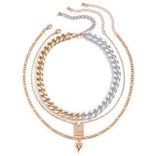 Set Of 3: Heart / Letter L Pendant Alloy Necklace + Chunky Chain Choker Gold & Silver - One Size