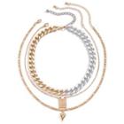 Set Of 3: Heart / Letter L Pendant Alloy Necklace + Chunky Chain Choker Gold & Silver - One Size