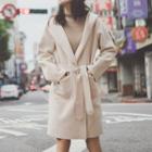 Open Front Hooded Knit Coat Almond - One Size