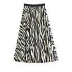 Zebra Pattern Print A-line Pleated Maxi Skirt