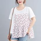 Short-sleeve Floral Print Paneled T-shirt