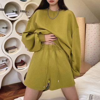 Plain Oversized Sweatshirt / Shorts / Wide Leg Sweatpants / Set