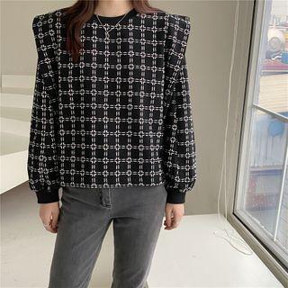 Ruffled Plaid Pullover Black - One Size