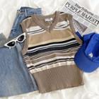 V-neck Striped Knit Vest Stripe - One Size