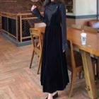 Long-sleeve Panel Midi A-line Velvet Dress