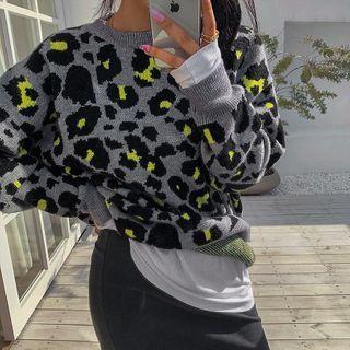 Wool Blend Oversized Leopard Knit Top