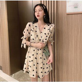 Short-sleeve Heart Patterned A-line Mini Chiffon Dress