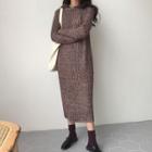 Hooded Long-sleeve Midi Rib-knit Dress