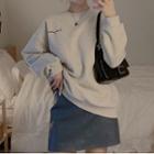 Lettering Sweatshirt / Faux Leather A-line Skirt