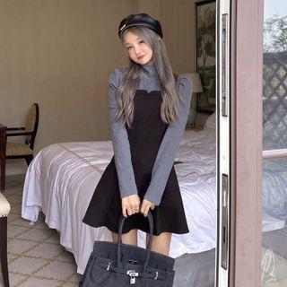 Mock Two-piece Turtleneck Mini A-line Dress