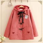 Tie-neck Rabbit Embroidered Toggle-button Coat