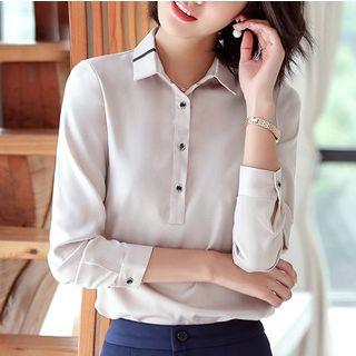 Half Placket Long-sleeve Blouse/ Dress Pants/ Mini Pencil Skirt