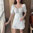 Puff-sleeve Shirred Mini A-line Dress
