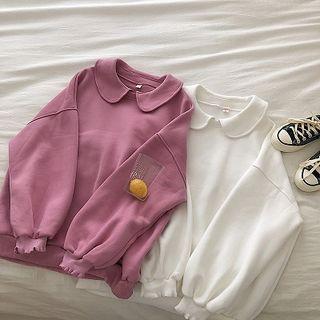 Plain Peter-pan Collar Fleece Long-sleeve Sweatshirt