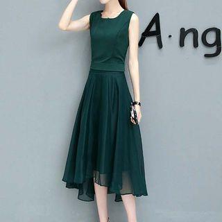 Set: Plain Tank Top + Midi A-line Skirt