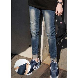 Washed Slit-trim Straight-cut Jeans