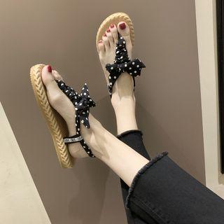 Polka Dot Ribbon Accent Split-toe Sandals
