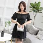 Short-sleeve Chiffon Paneled Mini Tiered Dress