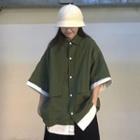 Short-sleeve Paneled Shirt Army Green - One Size